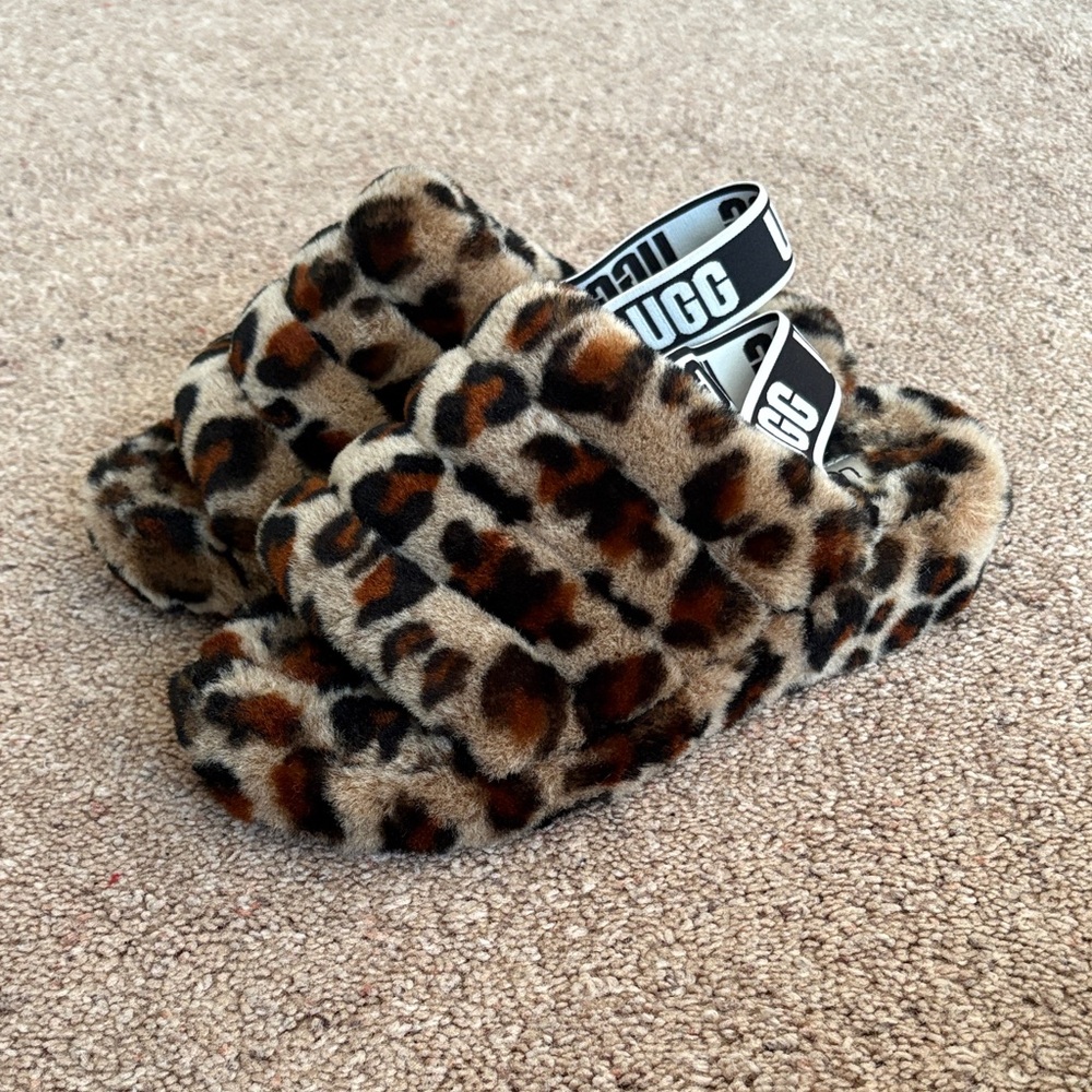 UGG Animal Print Fluffy Slide Slippers